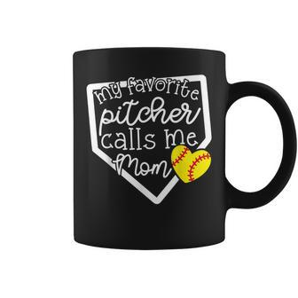 My Favorite Pitcher Calls Me Mom Softball Cute Mama Coffee Mug - Monsterry