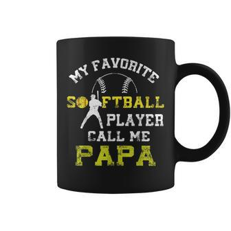 My Favorite Softball Player Calls Me Papa Father's Day Mens Coffee Mug - Seseable