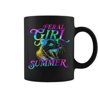 Feral Girl Summer Opossum Tie Dye Raccoon Vintage Coffee Mug - Monsterry