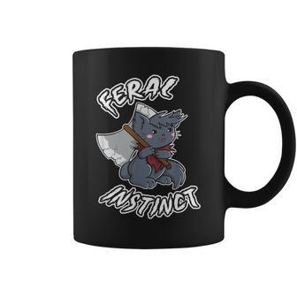 Feral Instinct Barbarian Video Gamer Cat Wields Battle Axe Coffee Mug - Monsterry