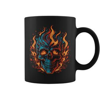 Fiery Flaming Skull Awesome Vintage Motorcycle Coffee Mug - Monsterry UK
