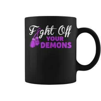 Fight Off Your Demons Purple Ribbon Boxing Gloves Overdose Coffee Mug - Monsterry DE