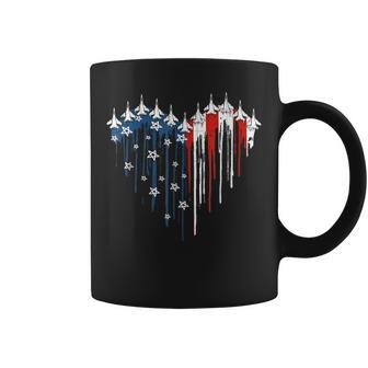 Fighter Jet Airplane American Flag Heart 4Th Of July Retro Coffee Mug - Seseable