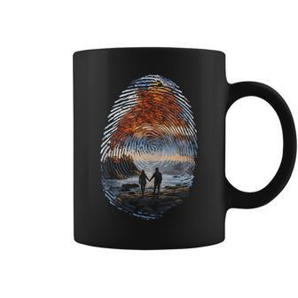 Fingerprint Waves Ocean Landscape Walking Figures Coffee Mug - Monsterry AU