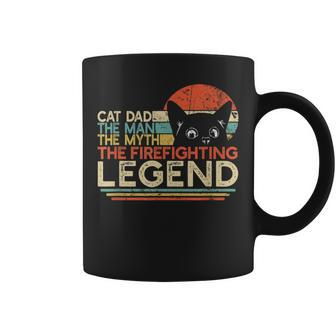 Firefighter Cat Dad Man Myth Firefighting Legend Fireman Coffee Mug - Monsterry AU
