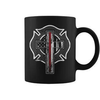 Firefighter Christian Thin Red Line Maltese Cross Coffee Mug - Monsterry UK