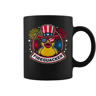 Firequacker 4Th Of July Rubber Duck Usa Flag Coffee Mug - Monsterry UK