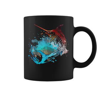 Fishing Marlin Swordfish Retro Vintage Sunset Watercolor Coffee Mug - Monsterry AU