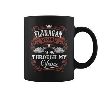 Flanagan Blood Runs Through My Veins Vintage Family Name Coffee Mug - Seseable
