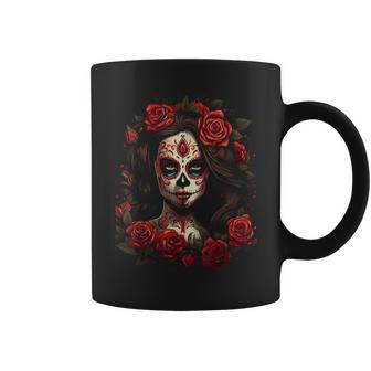 Floral Mexican Beauty Day Of The Dead Dia De Muertos Woman Coffee Mug - Thegiftio UK