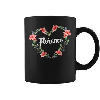 Florence Flower Heart Personalized Name Florence Coffee Mug - Seseable