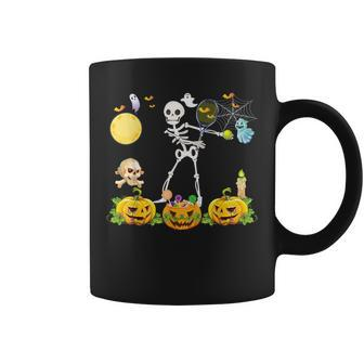Floss Like A Boss Flossing Skeleton Tennis Halloween Pumpkin Coffee Mug | Crazezy CA