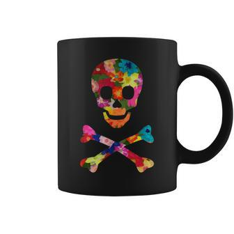 Flowered Skull And Crossbones Funky Jolly Roger Pirate Coffee Mug - Monsterry UK