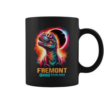 Fremont Ohio Total Solar Eclipse 2024 Dinosaur Colorful Coffee Mug - Monsterry