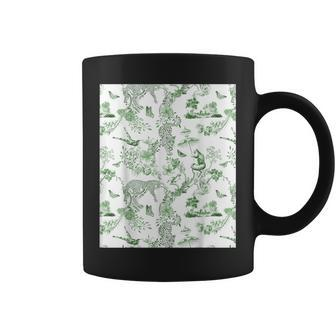 French Green Toile Chinoiserie With Flowers Leopards Coffee Mug - Monsterry UK