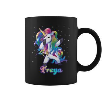 Freya Name Personalized Custom Rainbow Unicorn Dabbing Coffee Mug - Monsterry UK