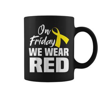 On Friday We Wear Red Support Deployed Sodier Yellow Ribbon Coffee Mug - Monsterry