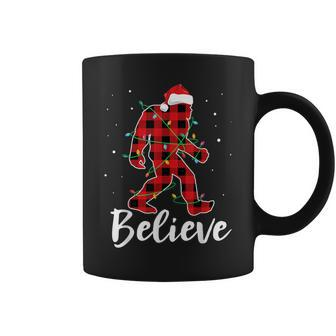 Believe Plaid Bigfoot Christmas Light Sasquatch Santa Coffee Mug - Thegiftio UK