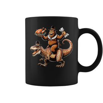 Bigfoot Riding T-Rex Vintage Thanksgiving Turkey Day Coffee Mug - Monsterry