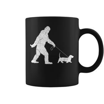 Bigfoot Sasquatch Walking Basset Hound Dog Lovers Coffee Mug - Monsterry
