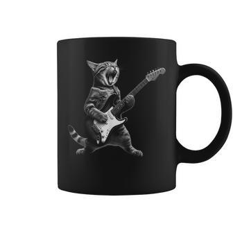 Cat Playing Guitar Electric Playing Guitar Cat Rock Coffee Mug | Mazezy