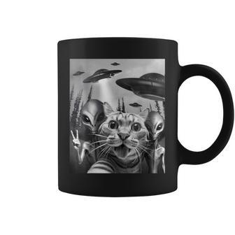 Cat Selfie With Ufos Peace Sign Alien Cat Ufo Invasion Coffee Mug | Mazezy