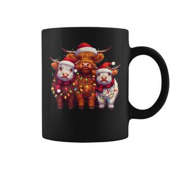 Christmas Cows Wearing Xmas Hat Light Cows Lover Farm Coffee Mug - Seseable