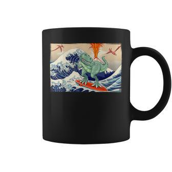 Dinosaur Surfing Dino Surfer T Rex Coffee Mug - Seseable