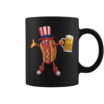 Hot Dog Us Flag Hat Drinking Beer For 4Th Of July Coffee Mug - Monsterry UK