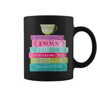 Jane Austen Book Stack Tea Fans Vintage Literary Coffee Mug - Seseable