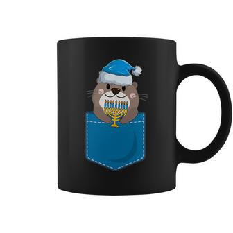 Jewish Otter Santa Menorah In Pocket Hanukkah Pajamas Coffee Mug - Seseable