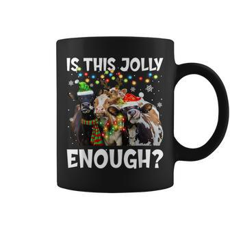 Is This Jolly Enough Cow Merry Christmas Light Santa Coffee Mug | Mazezy