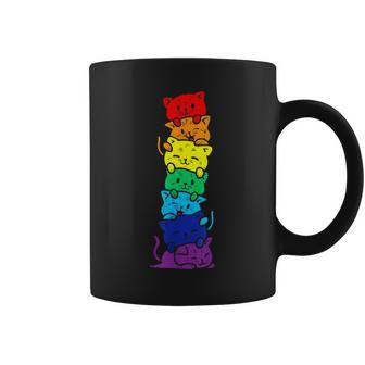 Lgbt Cat Stack Rainbow Gay Pride For Cat Lover Coffee Mug - Seseable