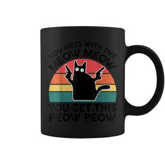You Mess With Meow- Black Cat With Gun Lover Coffee Mug - Seseable