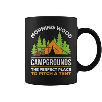 Morning Wood And Pitching Tents Campground Coffee Mug - Monsterry UK