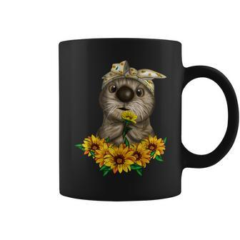 Otter Messy Bun Sunflower Girls Animal Lover Coffee Mug - Thegiftio UK