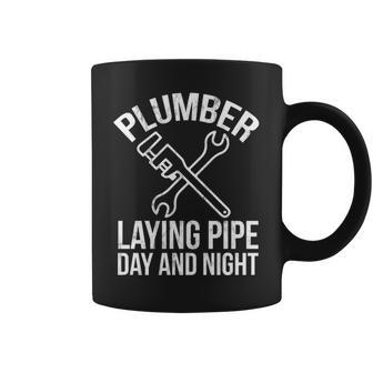 Plumbing Plumber Laying Pipe Day And Nigh Coffee Mug | Mazezy