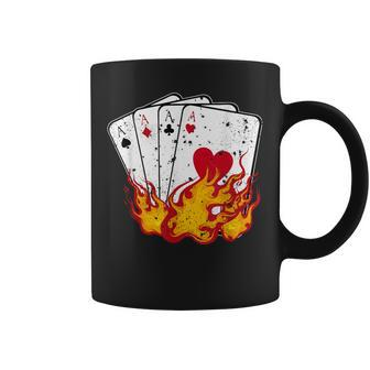 Poker 4 Aces Flames Texas Holdem Lucky Poker Coffee Mug - Monsterry AU