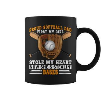 Proud Softball Dad Girl Stole My Heart Father's Day Coffee Mug - Thegiftio UK