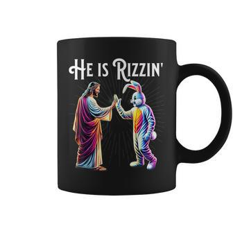 Rizz He Is Rizzin Jesus High Five Easter Bunny Coffee Mug | Mazezy