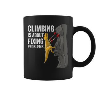 Rock Climbing T Rex Mountain Dinosaur Coffee Mug | Mazezy