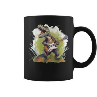 T Rex Dinosaurs With Cool Electric Guitar Coffee Mug - Seseable