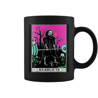 Tarot Card Deadlifts Gym Workout Occult Reader Black Coffee Mug - Monsterry AU