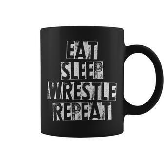 Vintage Wrestler Wrestling Eat Sleep Wrestle Repeat Coffee Mug - Monsterry AU