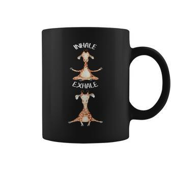 Workout Inhale Exhale Quote Giraffe Yoga Pose Relax Coffee Mug - Monsterry AU