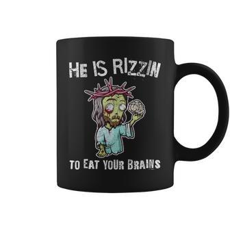 Zombie Jesus He Is Risen Easter Rizzin Eat Your Brains Coffee Mug - Seseable