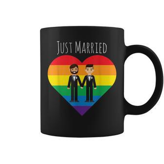 Gay Couple Just Married Rainbow Lgbt Wedding Coffee Mug - Monsterry CA