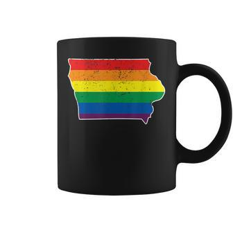 Gay Pride Flag Iowa Map Rainbow Stripes Coffee Mug - Monsterry