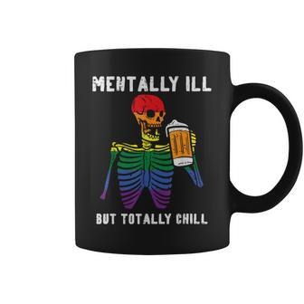 Gay Pride Skeleton Mentally Ill Rainbow Flag Lgbtq Dad Men Coffee Mug - Monsterry CA