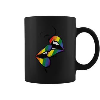Gay Rainbow Lips Kissing Lgbt Flag Pride Month Women Coffee Mug - Monsterry DE